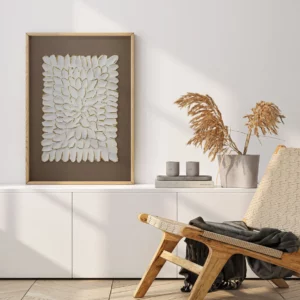 Textured Art Fusion with wooden frame on a white board in a nice beige living room