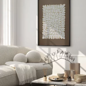 Textured Art Fusion with black wooden frame on the wall in a beige livingroom scene