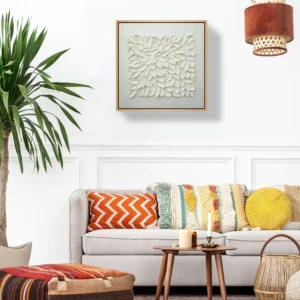 Textured Art Imagine the color of your favorite flower wooden framed on a white wall in a colorful living room