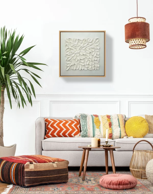 Textured Art Imagine the color of your favorite flower wooden framed on a white wall in a colorful living room