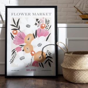 FlowerMarket Milano on the floor in a black frame