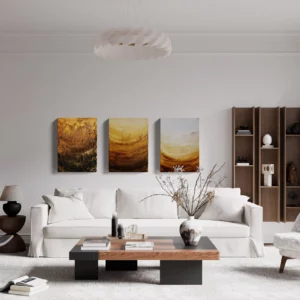 Textured Art Golden Sandbar Collection on a wall in a modern living room