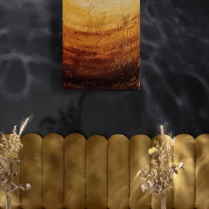 Textured Art Golden Sandbar #2 on a dark wall in a elegant dining room