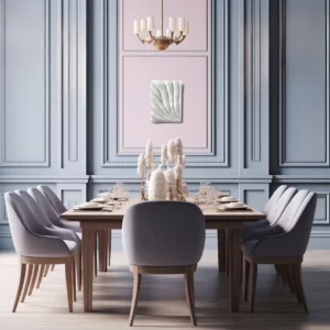 Textured Art Venus on the wall of an elegant blue and pink dining room